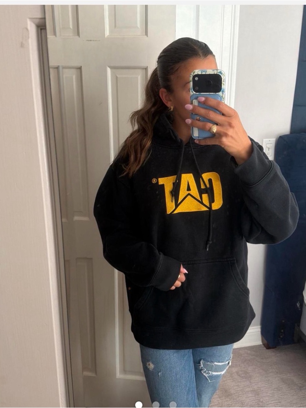 Caterpillar Black Hoodie with Yellow CAT Logo - Men's